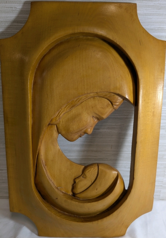 Mid Century Hanging Wood Art Mother & Child 16"x11"