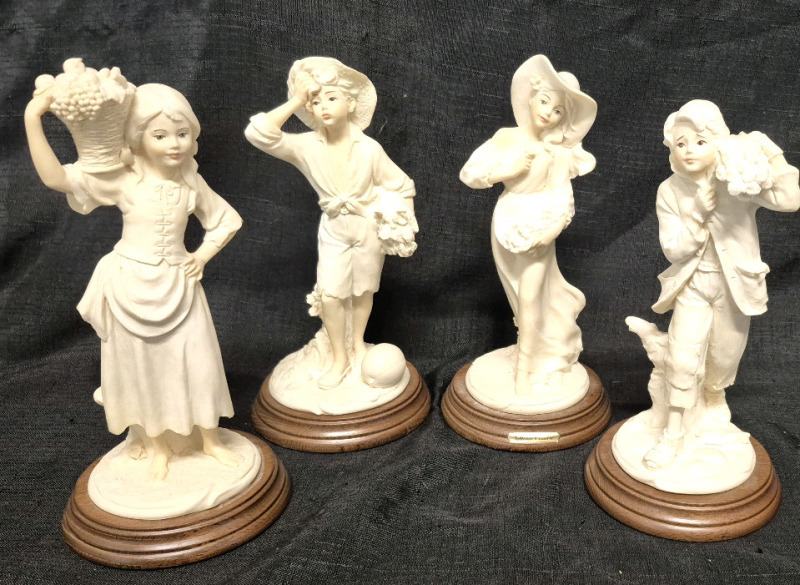 4 Peasant Figures on Wood Bases 9.25" Tall - Made in Italy