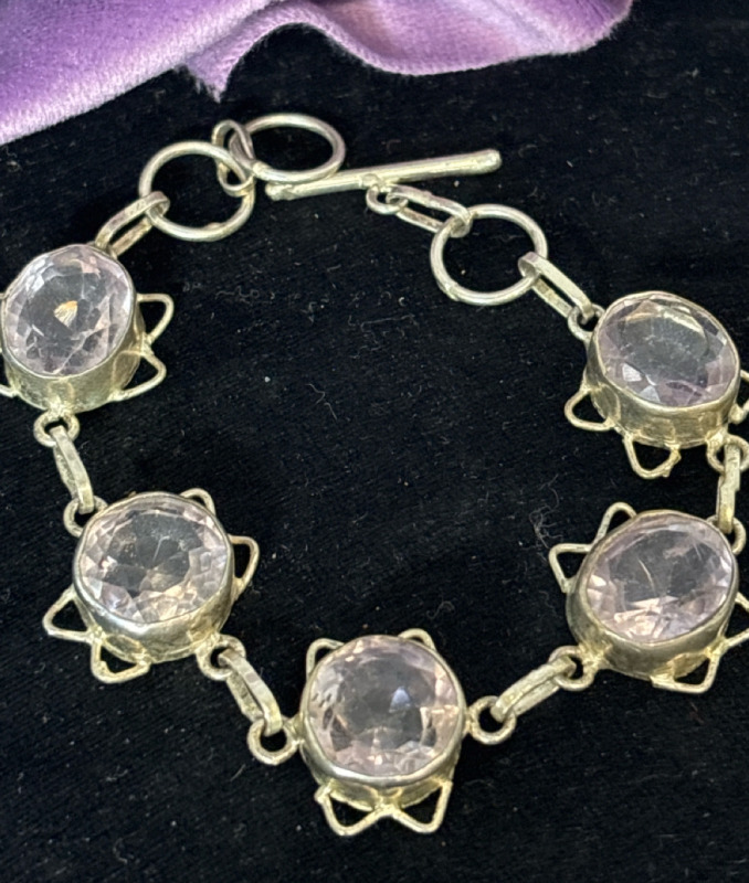 Sterling Pink Kunzite 5 Station Toggle Bracelet