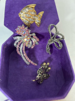 Four Vintage Brooches Rhinestones & Marcacite