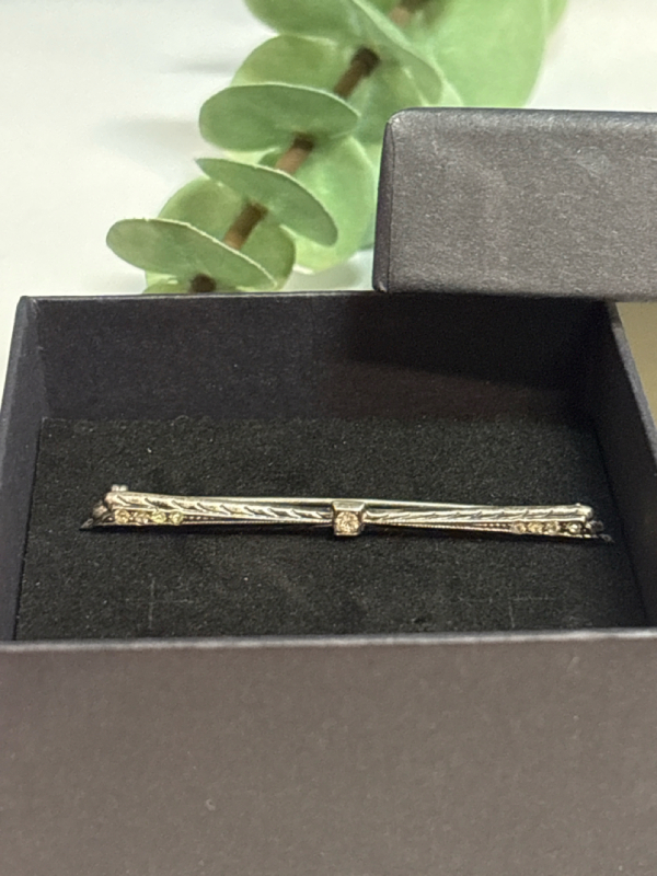 Sterling Stamped Bar Pin with Stones