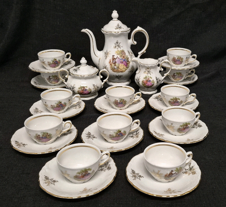 Winterling Western Germany Demitasse Tea Set for 12 - Victorian Couple Pattern