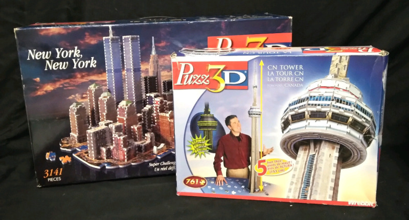 2 Wrebbit Puzz3D Building Puzzle Game 761pc CN Tower & 3141pc New York