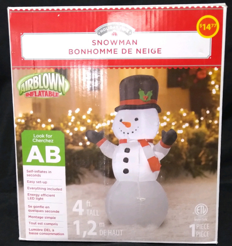 New Holiday Time Snowman 4Ft Tall Airblown Inflatable