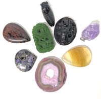 Polished Semi Precious & Dyed Stones, Presumed Amethyst + Cicada, Buddha & Asiatic Dragon Beads / Pendants | 1.5" - 2.4" Long