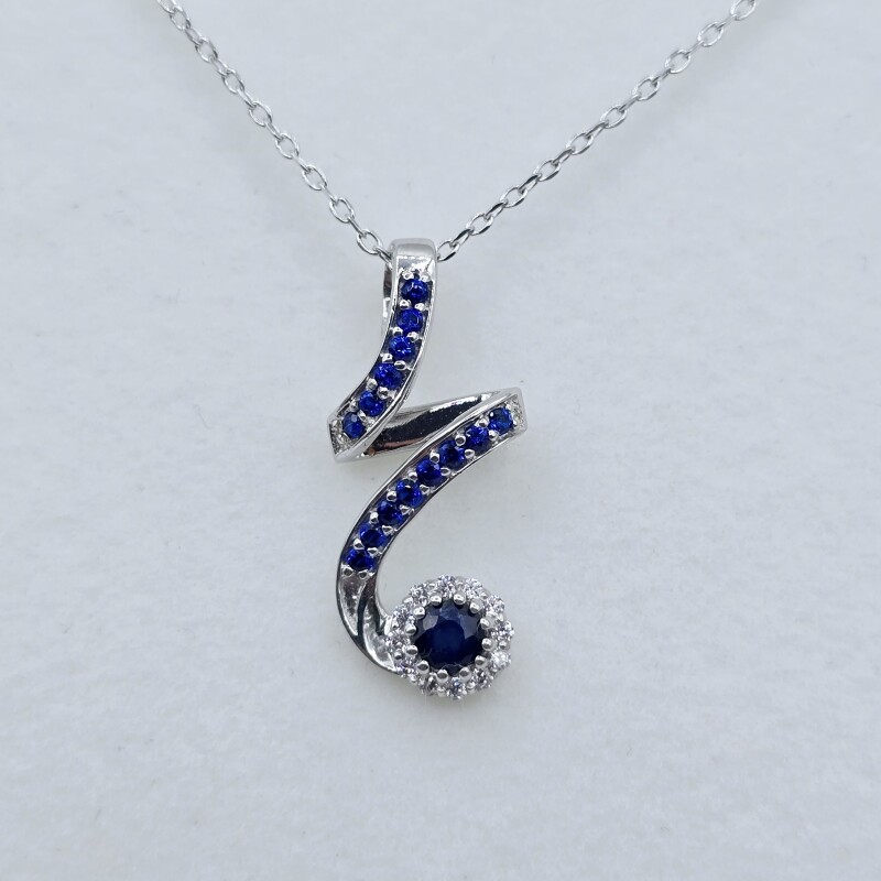 Sterling Silver Natural Blue Sapphire (0.30ct) and CZ (0.12ct) Pendant With Sterling Silver Chain, W/A $660.00. Sapphire is the birthstone for September.