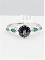 Sterling Silver Mystic Quartz (1.24ct) and Natural Emerald (0.10ct) Ring, Size 6.25, W/A $365.00.