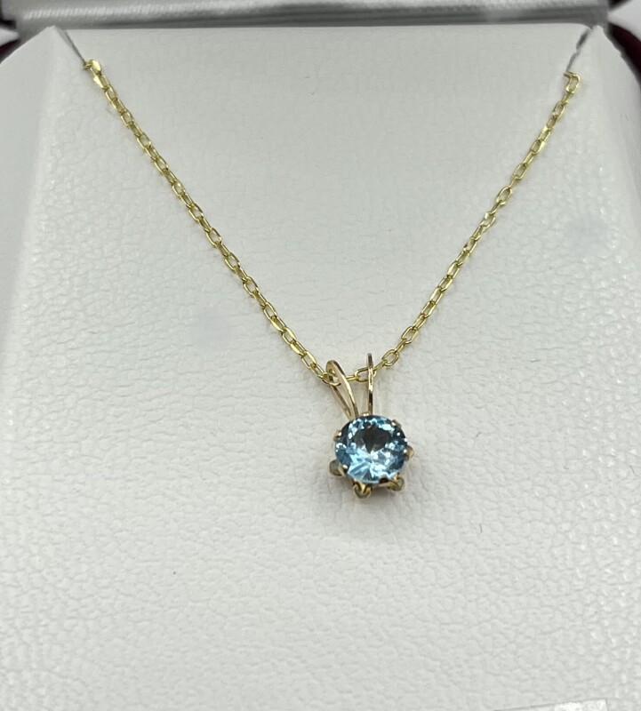 10KT Yellow Gold Natural Blue Topaz (0.50ct) Pendant With Gold Plated Sterling Silver Chain, W/A $580.00.