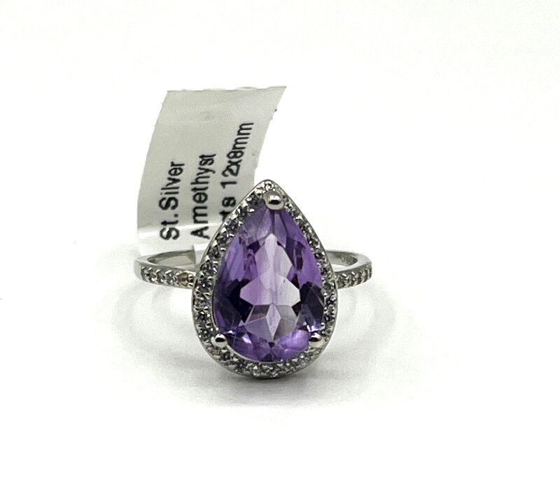 Sterling Silver Natural Amethyst (4ct) and CZ (0.35ct) Ring, Size 6, W/A $500.00. Amethyst is the birthstone for February.