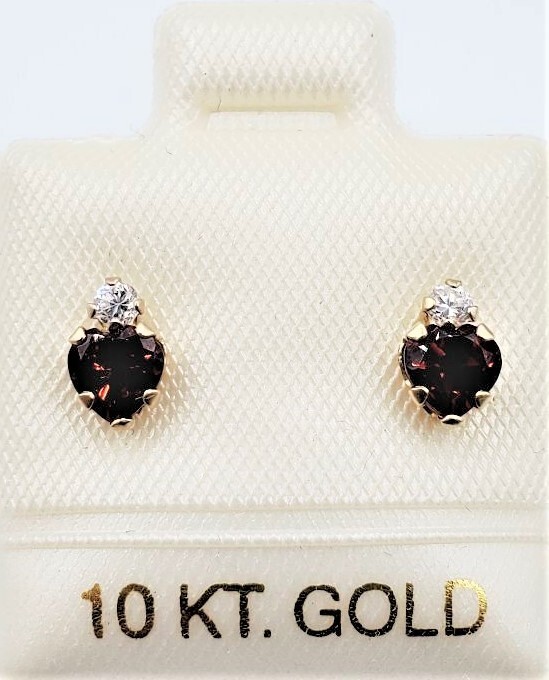 10KT Yellow Gold Natural Garnet (0.60ct) and CZ (0.12ct) Earrings, W/A $370.00.