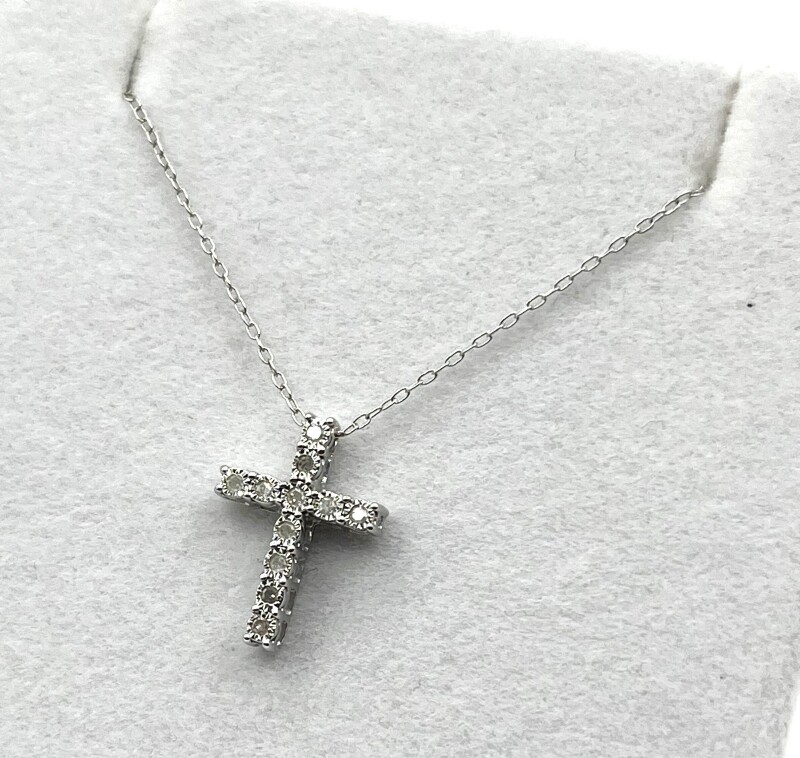 Sterling Silver Diamond (0.11ct) Cross Pendant With Sterling Silver Chain, W/A $825.00.