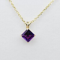 10KT Yellow Gold Natural Amethyst (1ct) Pendant With Gold Plated Sterling Silver Chain, W/A $425.00.