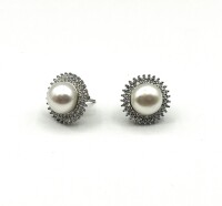 Sterling Silver Freshwater Pearl 8.5mm and CZ Earrings, Retail $400.00.