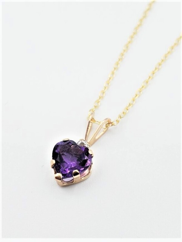 10KT Yellow Gold Natural Amethyst (0.88ct) and Natural White Sapphire (0.04ct) Pendant With Gold Plated Sterling Silver Chain, W/A $545.00.