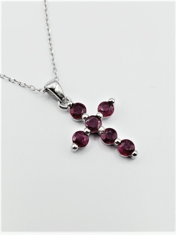 Sterling Silver Natural Dark Red Enhanced Ruby (0.96ct) Cross Pendant With Sterling Silver Chain, W/A $620.00.