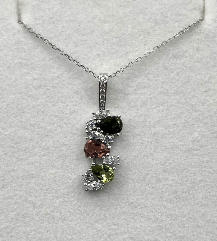 Sterling Silver Natural Tourmaline (1.7ct) and CZ (0.68ct) Pendant With Sterling Silver Chain, W/A $770.00.