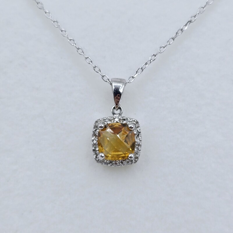 Sterling Silver Natural Citrine Quartz (1.4ct) and Natural Diamond (0.02ct) Pendant With Sterling Silver Chain, W/A $630.00. Citrine is the birthstone for November.