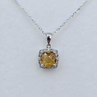 Sterling Silver Natural Citrine Quartz (1.4ct) and Natural Diamond (0.02ct) Pendant With Sterling Silver Chain, W/A $630.00. Citrine is the birthstone for November.