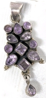 Lovely Sterling Silver Stamped 925 & Amethyst Multi-Stone Open Gallery Pendant | 2" Long including Bale