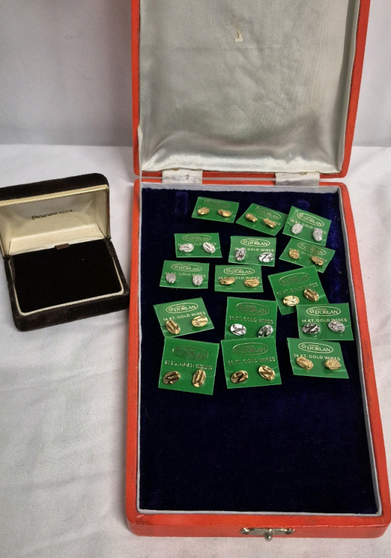 15 D'Orlan Pierced Earrings Initials "N or n" & 2 Jewelry Boxes