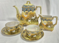 Beautiful Hand-Painted Teapot, Creamer and Cups & Saucers - Made in Japan