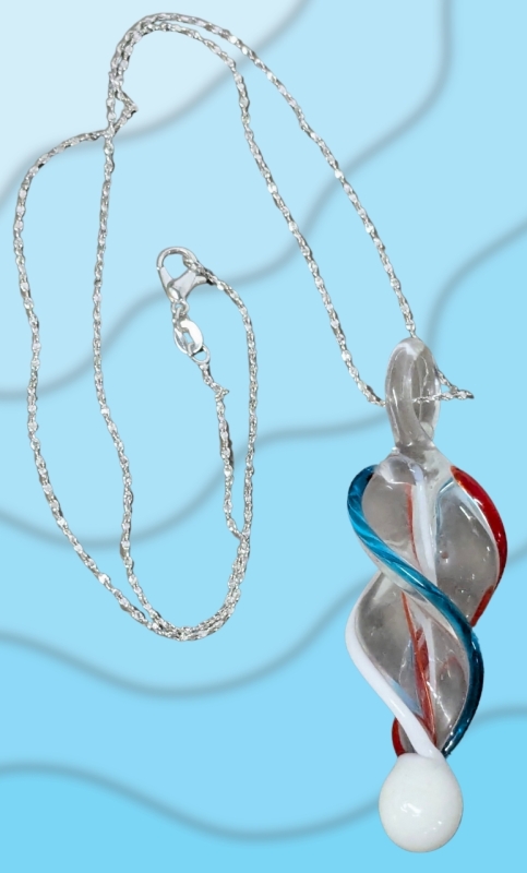 Lovely 2.75" Long Art Glass Pendant on Interesting 21" Long Sterling Silver Chain