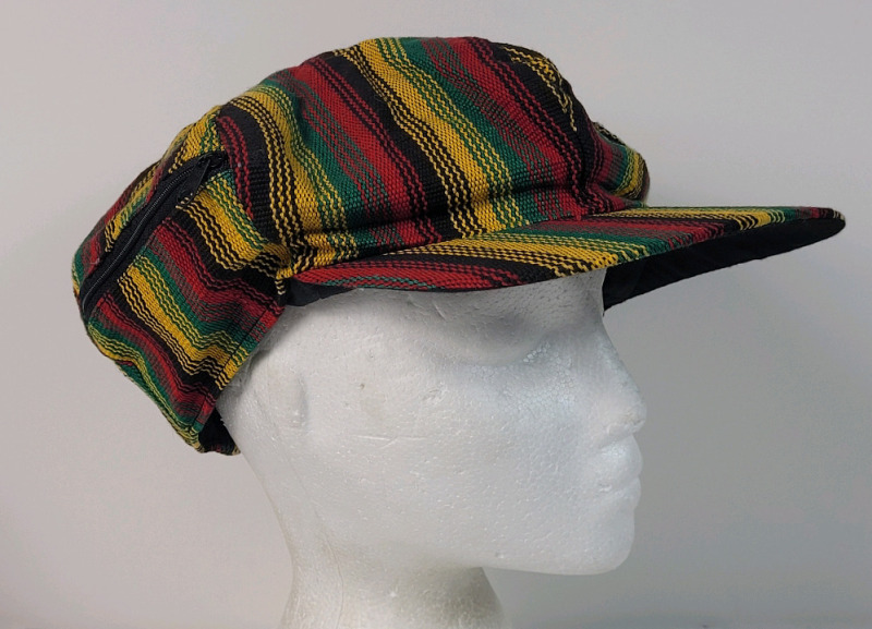 Rasta Bob Marley Hat w/Zipper Pocket on Side , 100% Cotton . One Size Fits All