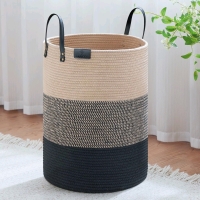 New VIPOSCO Tall Woven Rope Laundry / Storage Basket Hamper with Leather Handle | 20" Tall / 100L / Brown & Black | Retails for Over $50!