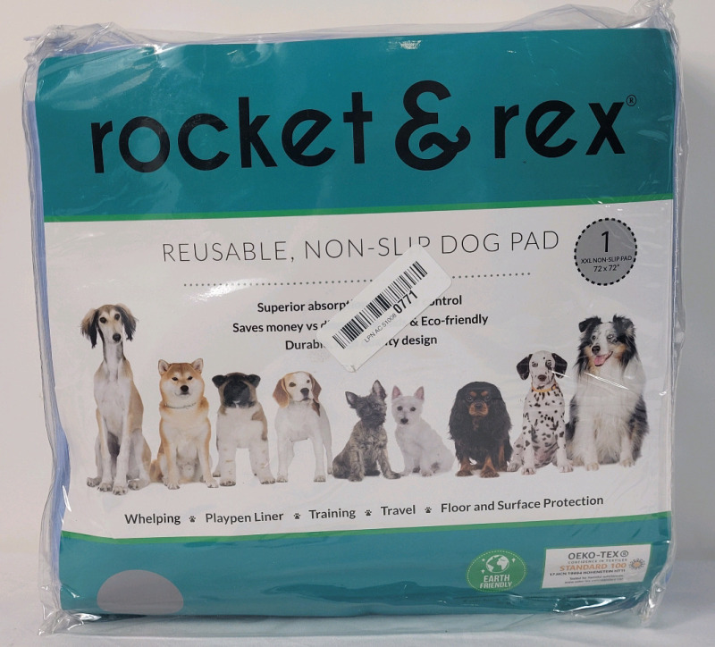 New - Rocket & Rex 72"&times;72" Reusable Non-Slip Dog Pad , Blue