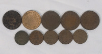 1882 - 1935 Canadian Large & Small One Cent Pennies . Large : 1882 , 1916 , 1917 , 1918 , 1920 & Small : 1920 , 1929 , 1932 , 1933 , 1935 . Ten (10) Coins