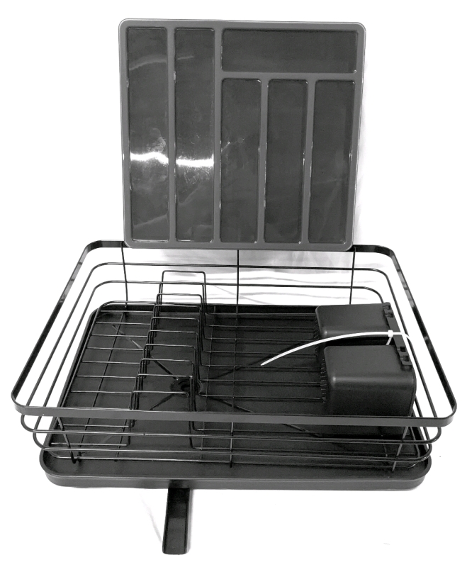 New Dish Drying Rack with Adjustable Drain Spout & New Utensil Container with Lid