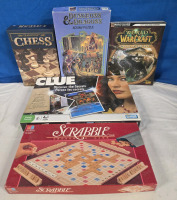 4 Board Games & Book | Scrabble, Clue, Chess, Dungeon & Dragons Puzzle & World of Warcraft Mists Of Pandaria Paperback Book