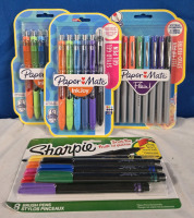 2 New Papermate 6-Packs InkJoy Stylo Gel Pens, New Papermate 8-Pack Flair Felt-Tip Pen & New Sharpie Brush Pens 8-Pack