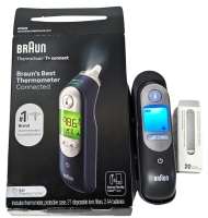 BRAUN Thermoscan 7+ Connect Ear Thermometer with 20 New Disposable Lens Filters + 2 AA Batteries