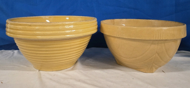 Vintage Pottery Mixing Bowls: Yellow Ware + Banded | Largest 10.5" Diameter x 5&frac34;" Tall