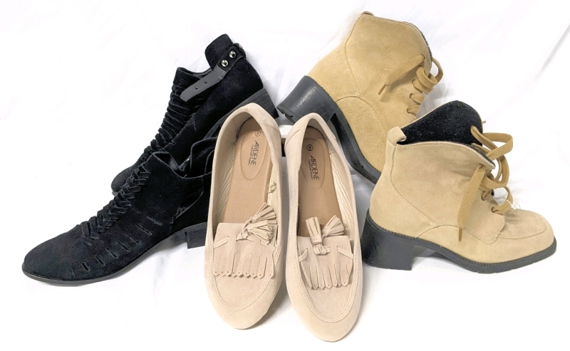 3 Pairs of Ladies Size 8 Footwear : Linda Lundstr&ouml;m Made in Canada Heeled Boots, Ardene Comfort Foam Slip-Ons, Sam Edelman Pierson Ankle Cutout Bootie Boots