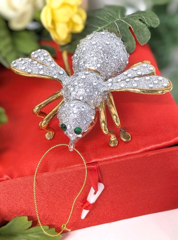Gorgeous JOAN RIVERS Collection Large Rhinestone Handblown Glass Bee Ornament with Gift Box | 4.15" Long