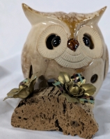2 Art Deco Drape Pins & Modern Ceramic Owl Candle Holder. Owl 5.5" Tall