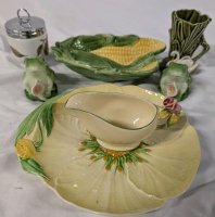 Nature Themed Servingware and Decor. Contained Royal Winton, Sylvac, Carletonware & More. Corncob Dish Measures 8" Long.