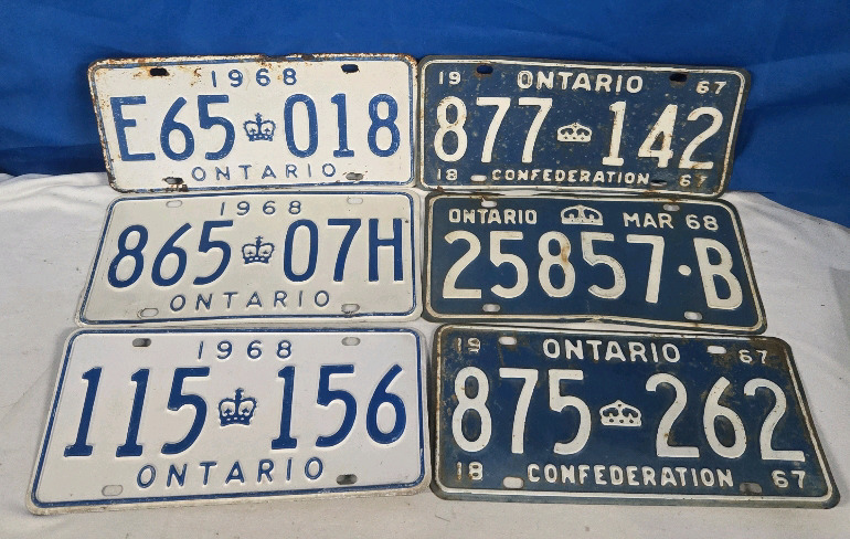 6 1967-1968 Metal License Plates |Each Plates Measure 6" x 12"