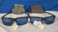 2 New George Polarized 100% UV & UVB Protection Adult Sunglasses & 2 New Small Change Pouches | Largest Pouch Measures 3&frac14;" x 1.5"