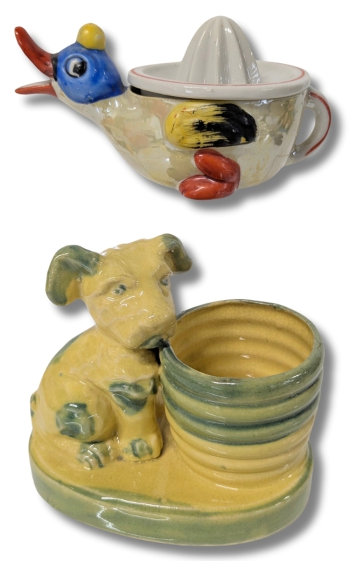 Vintage Made in Japan Porcelain | Lusterware Happy Duck Citrus Juicer & Puppy Pen Holder |
