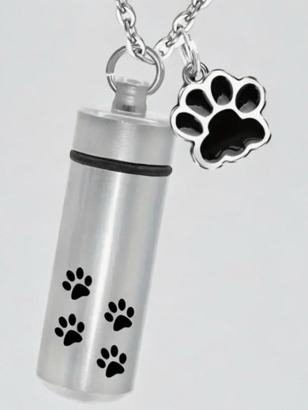 Pet Cremation Urn Necklace Stainless Steel Memorial Keepsake Cylinder Pendant for Ashes