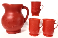 OH YEAH! Vintage Kool-Aid Man Plastic Pitcher with 3 Matching Cups | Pitcher Holds 2 Quarts, Cups 3.75" Tall