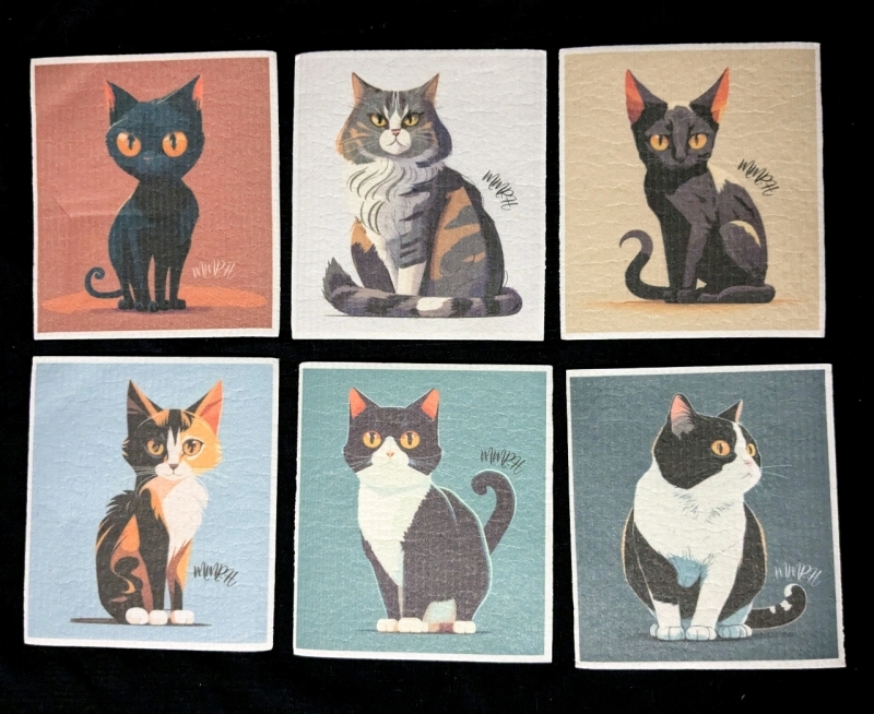 6 New Car-Themed Swedish Wood Pulp Reusable Dish Cloths / Dish Towels | 6.7" x 7.5" each