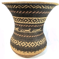 Spectacular Large Hand-Woven Basket with Abstract Monkeys & Geometric Patterns | 15.25" Diameter at Top, 14.5" Tall