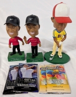 3 Tiger Woods Bobble Heads 2 New 2023 Skybox Metal Universe Champions Trading Card Packs & 2 New Uppdeck Goodwin Champions Trading Card Packs.