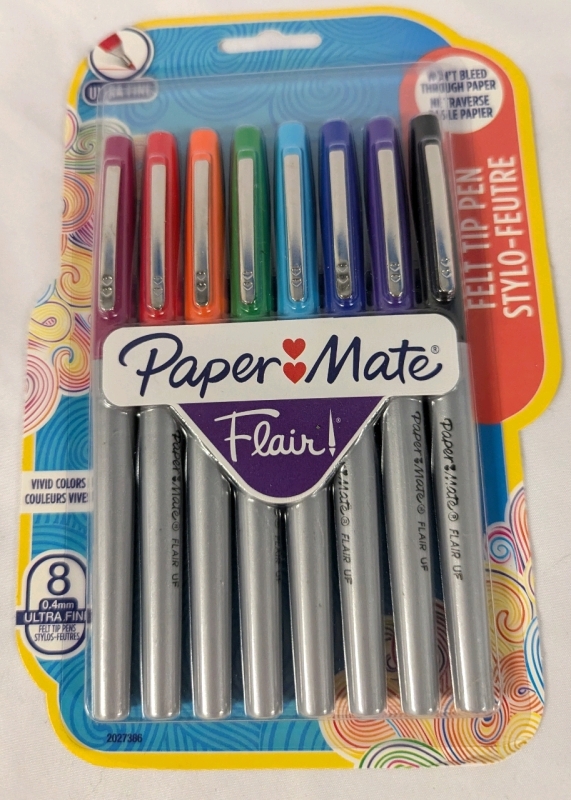 8 New Paper Mate Flair Felt Tip Pens. Sealed Package.