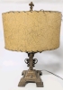 Art Deco Bronze-Style Double Light Table Lamp w Fiberglass Shade & Fleur de Lis Finial | 20" Tall - 2