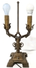 Art Deco Bronze-Style Double Light Table Lamp w Fiberglass Shade & Fleur de Lis Finial | 20" Tall - 3